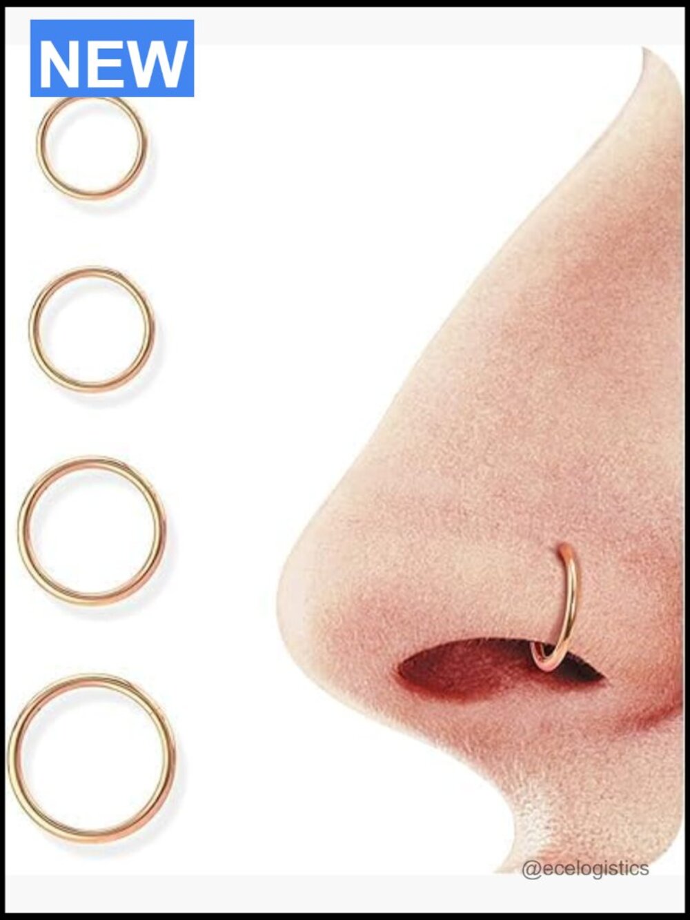 4/5/8 Pcs 16G-20G Surgical Steel Hinged Nose Rings Hoops Lip Septum Helix